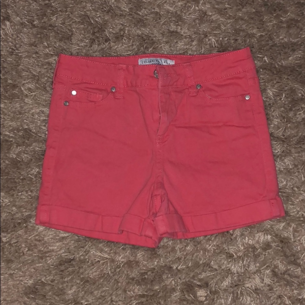 Peachy pink jean shorts